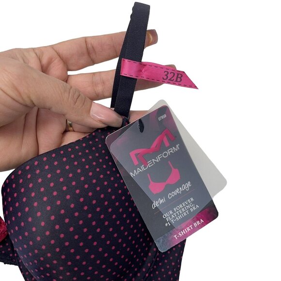 MAIDENFORM Women Demi Coverage T-Shirt Bra SIZE 32B BLACK-PINK Polka dot- NWT - Picture 6 of 13